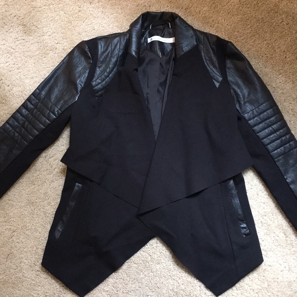 Blanc Noir Drape-Front Quilted Faux-Leather Jacket
